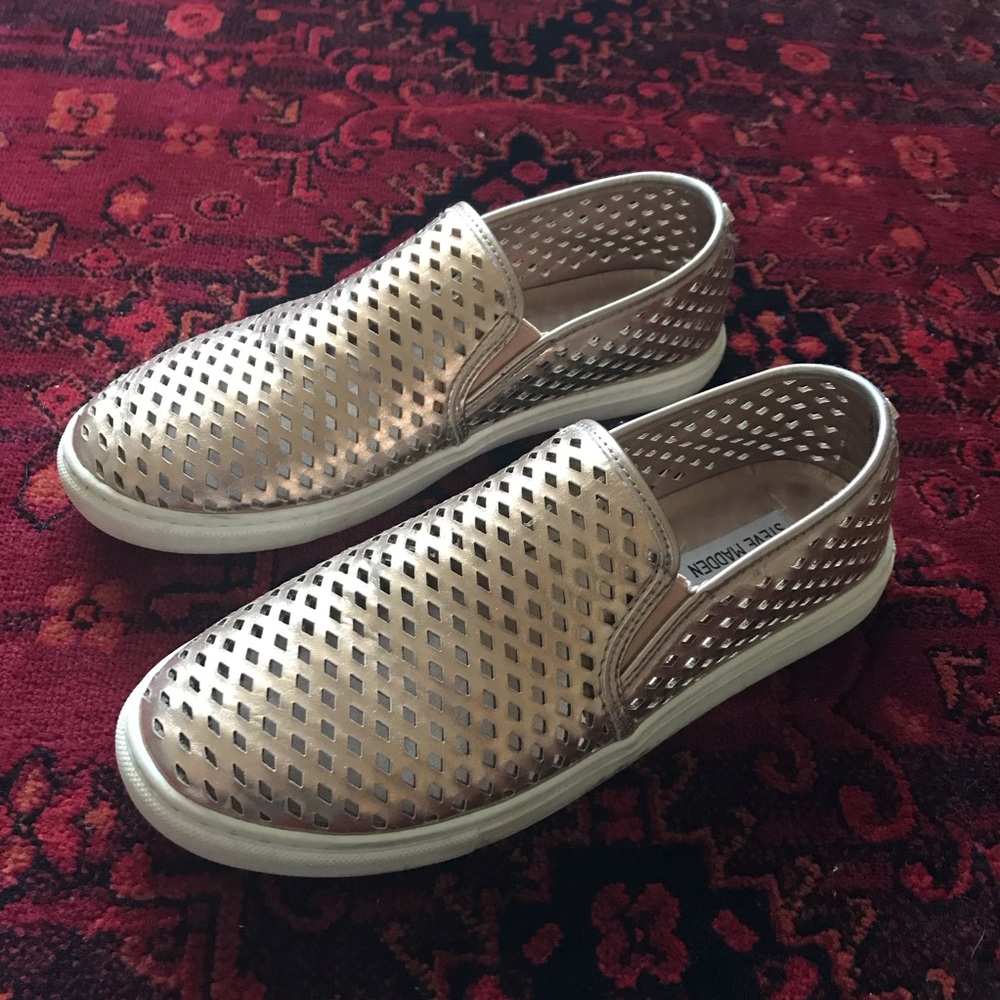 Gold laser cut slip on sneakers